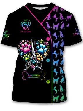 Temu Black Multicolor Groomer Shirt XXL new